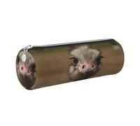 DNBCLEZK Cute Ostrich Cute Round Leather Pencil Case,Premium Smooth Zipper Durable Metal Puller,Full-Print Designer Stationery Organizer for School Office