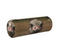 DNBCLEZK Cute Ostrich Cute Round Leather Pencil Case,Premium Smooth Zipper Durable Metal Puller,Full-Print Designer Stationery Organizer for School Office