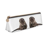 DNBCLEZK Cute Otter Cute Leather Triangular Pencil Case,Premium Smooth Zipper Durable Metal Puller,Full-Print Designer Stationery Organizer for School Office