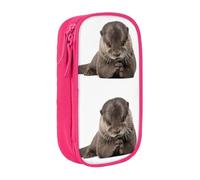 DNBCLEZK Cute Otter Double Layer Large Capacity Pencil Case,Print Polyester Oxford-Cloth Stationery Pouch with Multi Slots, Multi-Compartment Storage Bag