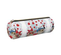 DNBCLEZK Cute Owl Cute Round Leather Pencil Case,Premium Smooth Zipper Durable Metal Puller,Full-Print Designer Stationery Organizer for School Office