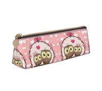 DNBCLEZK Cute Owls Cute Leather Triangular Pencil Case,Premium Smooth Zipper Durable Metal Puller,Full-Print Designer Stationery Organizer for School Office