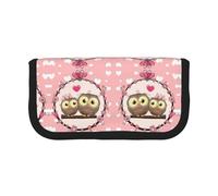 DNBCLEZK Cute Owls Large Capacity Canvas Pencil Case with Full Print Black Trim,Multipurpose Makeup Bag Organizer, Double Zipper Closure (19x9x5 Cm)