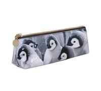 DNBCLEZK Cute Penguin Cute Leather Triangular Pencil Case,Premium Smooth Zipper Durable Metal Puller,Full-Print Designer Stationery Organizer for School Office