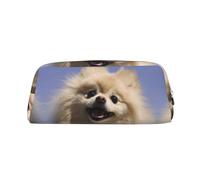 DNBCLEZK Cute Pomeranian Customizable Leather Zipper Pencil Case, Full-Print Design School and Office Stationery Holder (Personalized Pattern)