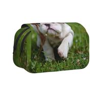 DNBCLEZK Cute Puppy On The Grass Flip Top Double Layer Pencil Case,Full Print Oxford-Cloth Stationery Pouch with Zipper and Sticky Flap,Large Capacity Pencil Bag