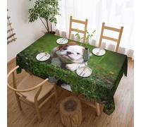 DNBCLEZK Cute Puppy On The Grass Square Tablecloth 54x72 Inch Waterproof Polyester Table Cloth With Lace Edge,Wrinkle Resistant Washable Fabric For Dining Table
