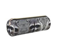 DNBCLEZK Cute Raccoon Cute Round Leather Pencil Case,Premium Smooth Zipper Durable Metal Puller,Full-Print Designer Stationery Organizer for School Office