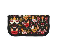 DNBCLEZK Cute Rooster Chickens Large Canvas Pencil Case with Full Print Black Trim,Multipurpose Makeup Bag Organizer, Double Zipper Closure (19x9x5 Cm)