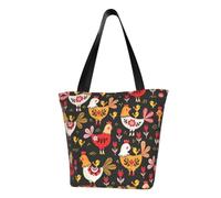 DNBCLEZK Cute Rooster Chickens Women'S Printed Tote Bag, Large Capacity Shoulder Handbag, Polyester Fabric With Foam Padding,Inner Security Pocket
