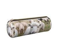 DNBCLEZK Cute Sheep Lamb Cute Round Leather Pencil Case,Premium Smooth Zipper Durable Metal Puller,Full-Print Designer Stationery Organizer for School Office