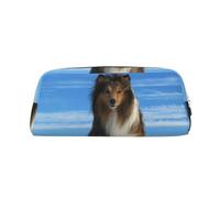 DNBCLEZK Cute Shetland Dog Customizable Leather Zipper Pencil Case, Full-Print Design School and Office Stationery Holder (Personalized Pattern)