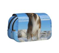 DNBCLEZK Cute Shetland Dog Flip Top Double Layer Pencil Case,Full Print Oxford-Cloth Stationery Pouch with Zipper and Sticky Flap,Large Capacity Pencil Bag