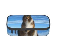 DNBCLEZK Cute Shetland Dog Large Canvas Pencil Case with Compartments for Girls Boys,Personalised Printed Stationery Storage Case