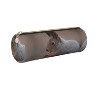 DNBCLEZK Cute Squirrel Cute Round Leather Pencil Case,Premium Smooth Zipper Durable Metal Puller,Full-Print Designer Stationery Organizer for School Office