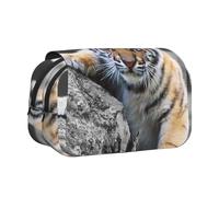DNBCLEZK Cute Tiger Cub Flip Top Double Layer Pencil Case,Full Print Oxford-Cloth Stationery Pouch with Zipper and Sticky Flap,Large Capacity Pencil Bag