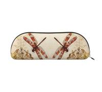 DNBCLEZK Dragonfly Bee Semicircular Pencil Case, Full-Pattern Printed Pen Pouch, Premium PVC Cross-Grain Leather with Polyester Lining