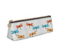 DNBCLEZK Dragonfly Fence Cute Leather Triangular Pencil Case,Premium Smooth Zipper Durable Metal Puller,Full-Print Designer Stationery Organizer for School Office