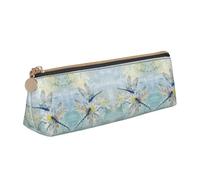 DNBCLEZK Dragonfly Lotus Cute Leather Triangular Pencil Case,Premium Smooth Zipper Durable Metal Puller,Full-Print Designer Stationery Organizer for School Office