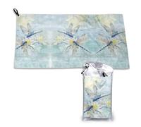 DNBCLEZK Dragonfly Lotus Quick Dry Microfiber Towel,Super Absorbent Fast-Drying Travel Towel With Carabiner And Pouch,Lightweight Compact For Beach, Camping,Hiking,Gym