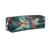 DNBCLEZK Dragonfly On The Flower Cute Personalised Leather Pencil Case for Girls Boys,Print Stationery Storage Pencil Case