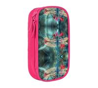 DNBCLEZK Dragonfly On The Flower Double Layer Large Capacity Pencil Case,Print Polyester Oxford-Cloth Stationery Pouch with Multi Slots, Multi-Compartment Storage Bag