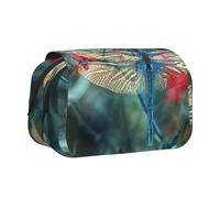 DNBCLEZK Dragonfly On The Flower Flip Top Double Layer Pencil Case,Full Print Oxford-Cloth Stationery Pouch with Zipper and Sticky Flap,Large Capacity Pencil Bag