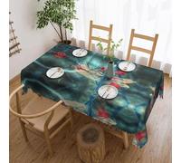 DNBCLEZK Dragonfly On The Flower Square Tablecloth 54x72 Inch Waterproof Polyester Table Cloth With Lace Edge,Wrinkle Resistant Washable Fabric For Dining Table
