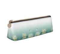 DNBCLEZK Dragonfly with Water Lily Cute Leather Triangular Pencil Case,Premium Smooth Zipper Durable Metal Puller,Full-Print Designer Stationery Organizer for School Office