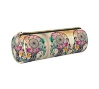 DNBCLEZK Dream Catcher Art Cylinder Leather Pencil Case, Multifunctional Full Print Cross Grain PVC Pen Pouch,Lightweight Portable Stationery Bag