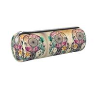 DNBCLEZK Dream Catcher Art Cylinder Leather Pencil Case, Multifunctional Full Print Cross Grain PVC Pen Pouch,Lightweight Portable Stationery Bag