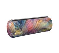 DNBCLEZK Dream Colorful Cylinder Leather Pencil Case, Multifunctional Full Print Cross Grain PVC Pen Pouch,Lightweight Portable Stationery Bag