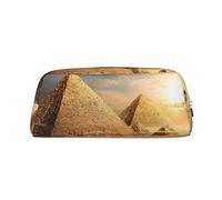 DNBCLEZK Egyptian Pyramid in Desert Customizable Leather Zipper Pencil Case, Full-Print Design School and Office Stationery Holder (Personalized Pattern)