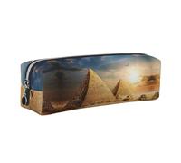 DNBCLEZK Egyptian Pyramid in Desert Cute Leather Pencil Case,Premium Smooth Zipper Durable Metal Puller,Full-Print Designer Stationery Organizer for School Office