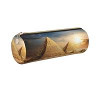 DNBCLEZK Egyptian Pyramid in Desert Cute Round Leather Pencil Case,Premium Smooth Zipper Durable Metal Puller,Full-Print Designer Stationery Organizer for School Office