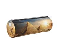 DNBCLEZK Egyptian Pyramid in Desert Cute Round Leather Pencil Case,Premium Smooth Zipper Durable Metal Puller,Full-Print Designer Stationery Organizer for School Office