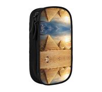 DNBCLEZK Egyptian Pyramid in Desert Double Layer Large Capacity Pencil Case,Print Polyester Oxford-Cloth Stationery Pouch with Multi Slots, Multi-Compartment Storage Bag