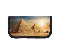 DNBCLEZK Egyptian Pyramid in Desert Large Canvas Pencil Case with Full Print Black Trim,Multipurpose Makeup Bag Organizer, Double Zipper Closure (19x9x5 Cm)