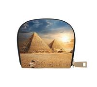 DNBCLEZK Egyptian Pyramid in Desert Pu Leather Semicircle Card Holder Wallet, Compact Zipper Card Case with 12 Card Slots 2 Main Compartments,Water-Resistant Small Purse