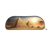 DNBCLEZK Egyptian Pyramid in Desert Semicircular Pencil Case, Full-Pattern Printed Pen Pouch, Premium PVC Cross-Grain Leather with Polyester Lining