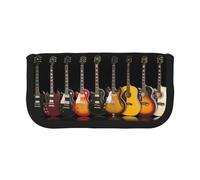 DNBCLEZK Electric Guitar Large Canvas Pencil Case with Full Print Black Trim,Multipurpose Makeup Bag Organizer, Double Zipper Closure (19x9x5 Cm)