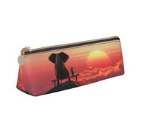 DNBCLEZK Elephant and Dog Watch The Sunset Cute Leather Triangular Pencil Case,Premium Smooth Zipper Durable Metal Puller,Full-Print Designer Stationery Organizer for School Office