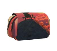 DNBCLEZK Elephant and Dog Watch The Sunset Flip Top Double Layer Pencil Case,Full Print Oxford-Cloth Stationery Pouch with Zipper and Sticky Flap,Large Capacity Pencil Bag