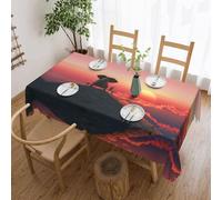 DNBCLEZK Elephant And Dog Watch The Sunset Square Tablecloth 54x72 Inch Waterproof Polyester Table Cloth With Lace Edge,Wrinkle Resistant Washable Fabric For Dining Table