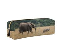DNBCLEZK Elephant Cute Leather Pencil Case,Premium Smooth Zipper Durable Metal Puller,Full-Print Designer Stationery Organizer for School Office