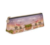 DNBCLEZK Elephant On A Bridge Cute Leather Triangular Pencil Case,Premium Smooth Zipper Durable Metal Puller,Full-Print Designer Stationery Organizer for School Office