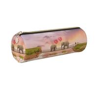 DNBCLEZK Elephant On A Bridge Cylinder Leather Pencil Case, Multifunctional Full Print Cross Grain PVC Pen Pouch,Lightweight Portable Stationery Bag
