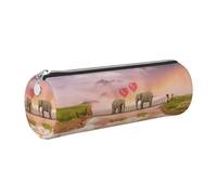 DNBCLEZK Elephant On A Bridge Cylinder Leather Pencil Case, Multifunctional Full Print Cross Grain PVC Pen Pouch,Lightweight Portable Stationery Bag