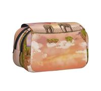 DNBCLEZK Elephant On A Bridge Flip Top Double Layer Pencil Case,Full Print Oxford-Cloth Stationery Pouch with Zipper and Sticky Flap,Large Capacity Pencil Bag