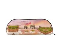 DNBCLEZK Elephant On A Bridge Semicircular Pencil Case, Full-Pattern Printed Pen Pouch, Premium PVC Cross-Grain Leather with Polyester Lining